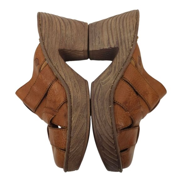 Born Pollina Clog Mule Womens Size 9 M Block Heel Platform Brown Leather Woven - Picture 10 of 16